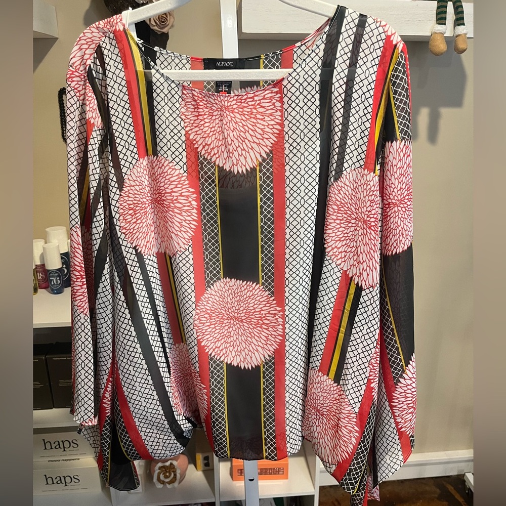 NWT ALFANI Women's Multi Angel-Sleeve Pullover Blouse Shirt - XL - Picture 2 of 4